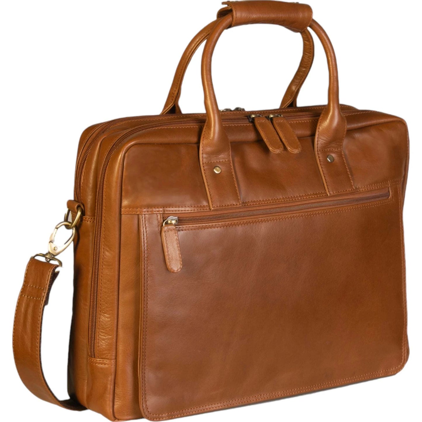 Dermata Aktentasche mit Laptopfach aus Vollrindleder 40 cm -cognac KOFFER-PLUS.COM