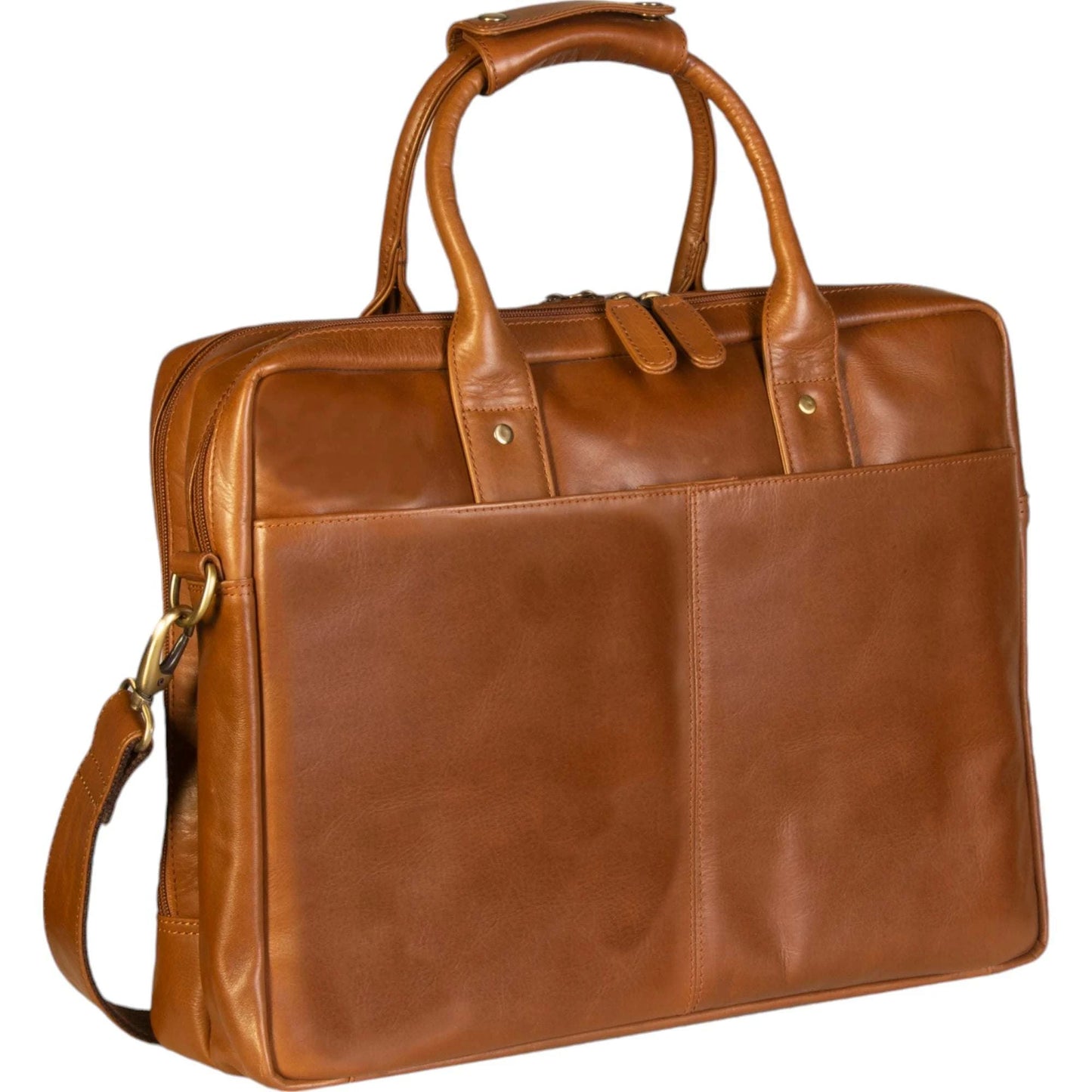 Dermata Aktentasche mit Laptopfach aus Vollrindleder 40 cm -cognac KOFFER-PLUS.COM