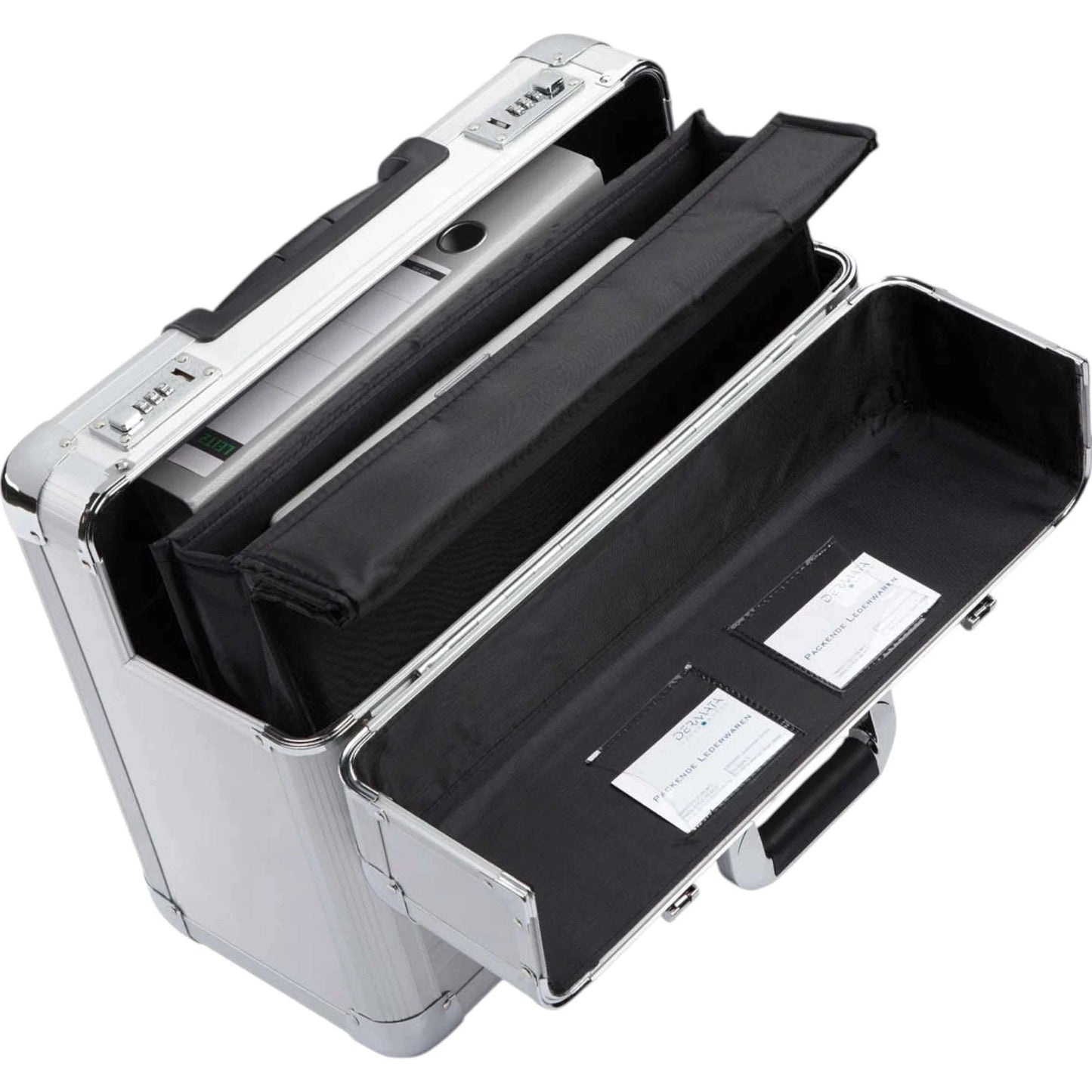 Dermata Pilotenkoffer auf Rollen aus Aluminium 48 cm -Silber KOFFER-PLUS.COM