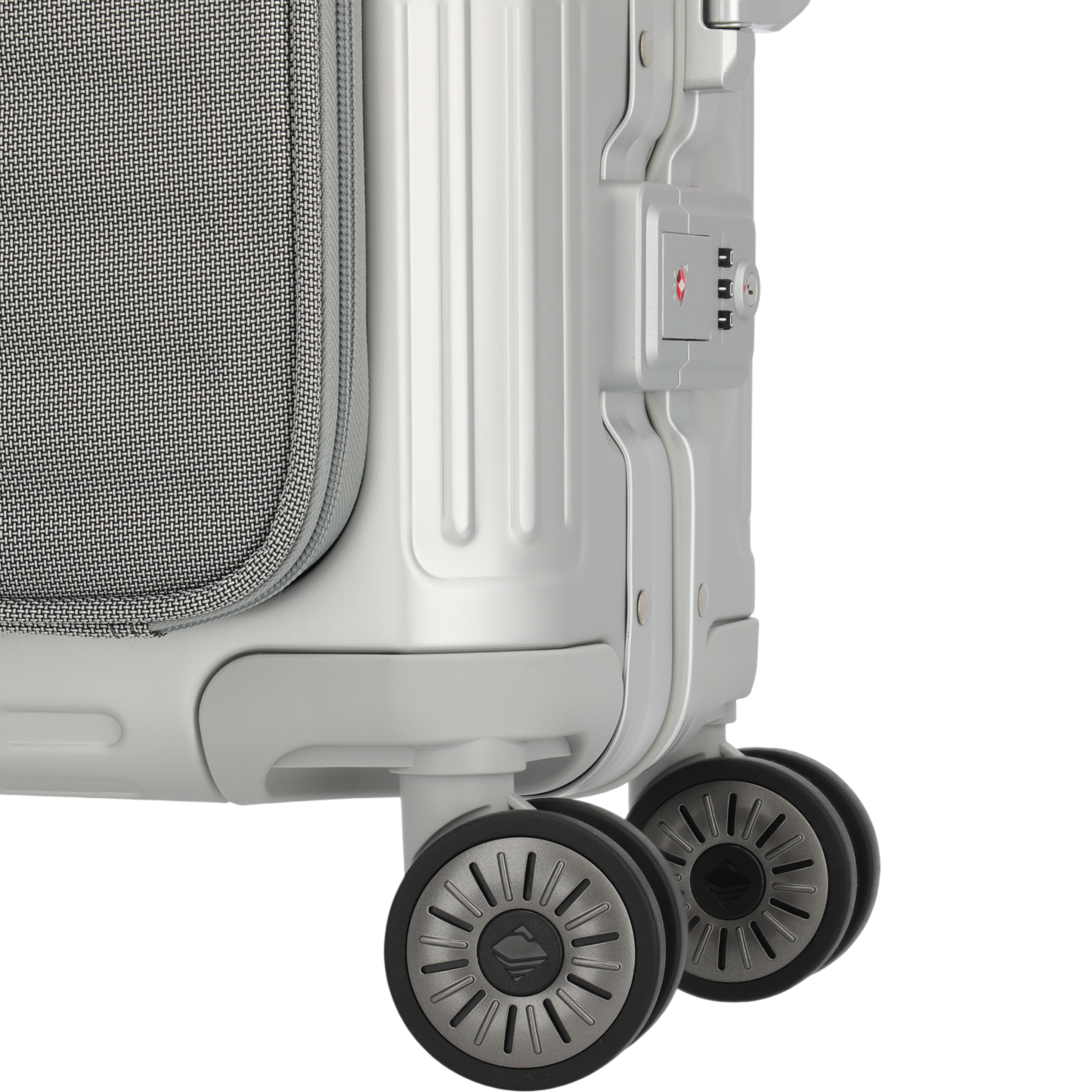 Travelite Next 4-Rollen-Bordtrolley aus Aluminium mit Vortasche 55 cm -Silber KOFFER-PLUS.COM
