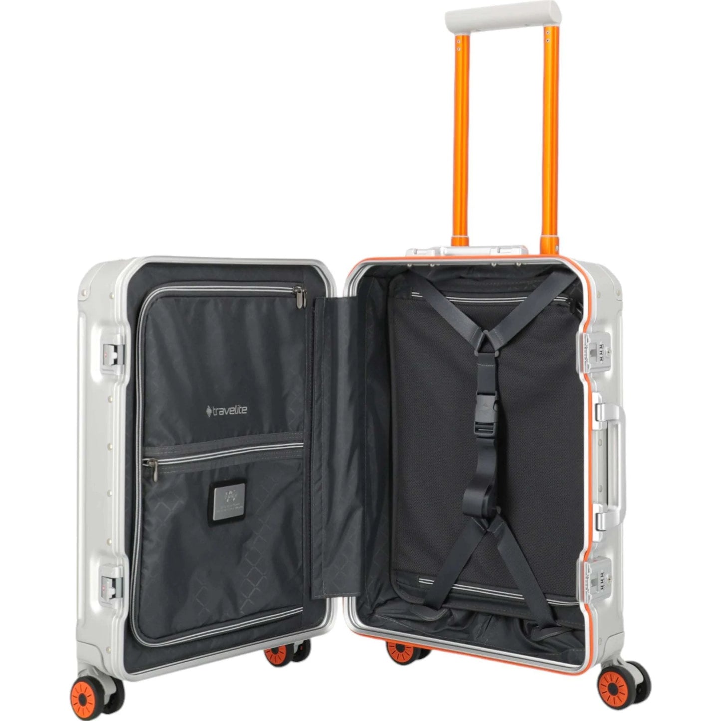 Travelite Next 4-Rollen-Bordtrolley 75 Jahre Edition S 55 cm -Silber-Orange KOFFER-PLUS.COM