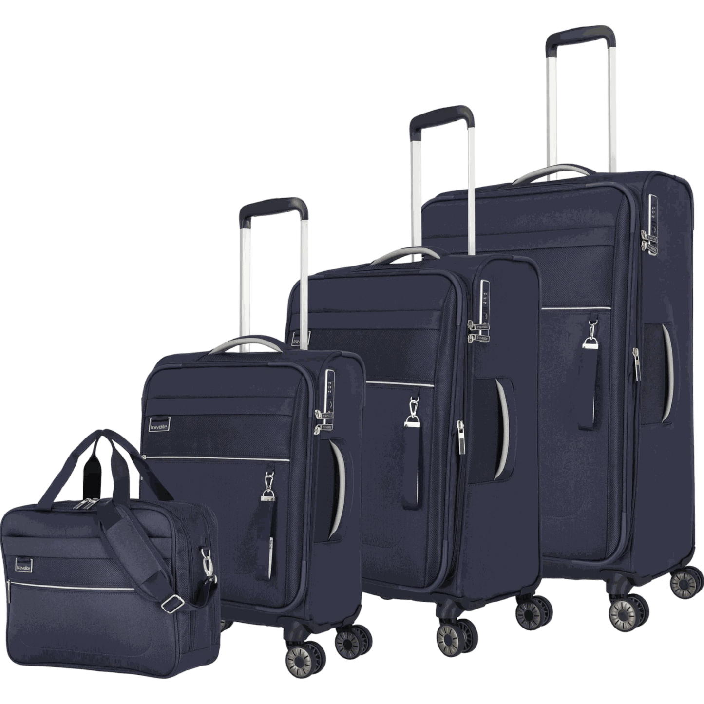 Travelite Miigo 4-Rollen Kofferset 4tlg. L/M/S + Bordtasche -Tiefseebl KOFFER-PLUS.COM