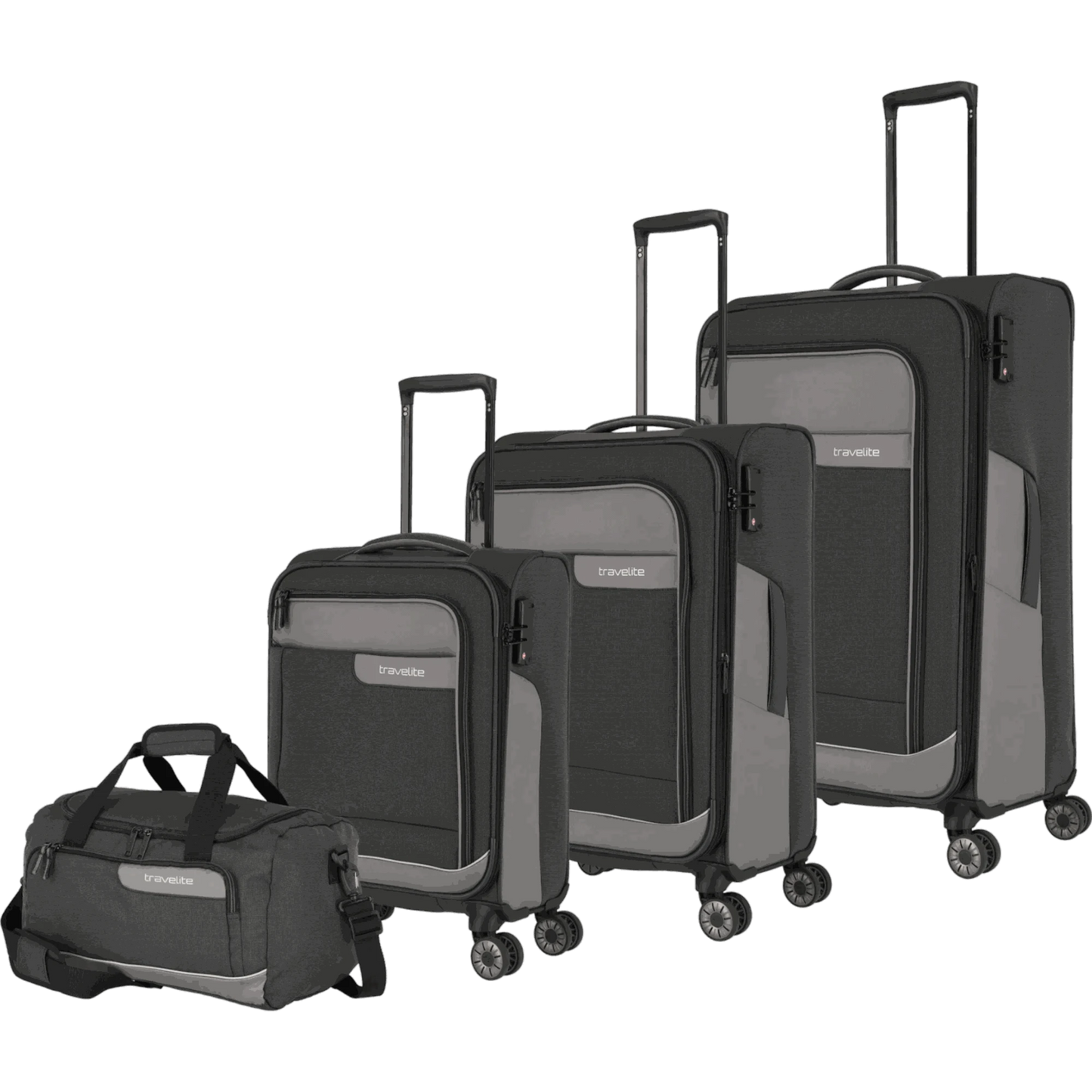Travelite Viia 4-Rollen Kofferset 4tlg. L/M/S + Reisetasche -Schiefer KOFFER-PLUS.COM