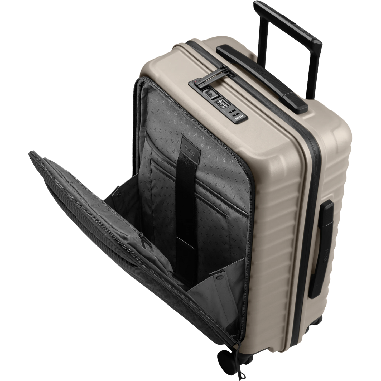 TITAN UPGRADE 4-Rad-Bordtrolley S+ mit Vortasche 55 cm -Moonstone Grey KOFFER-PLUS.COM