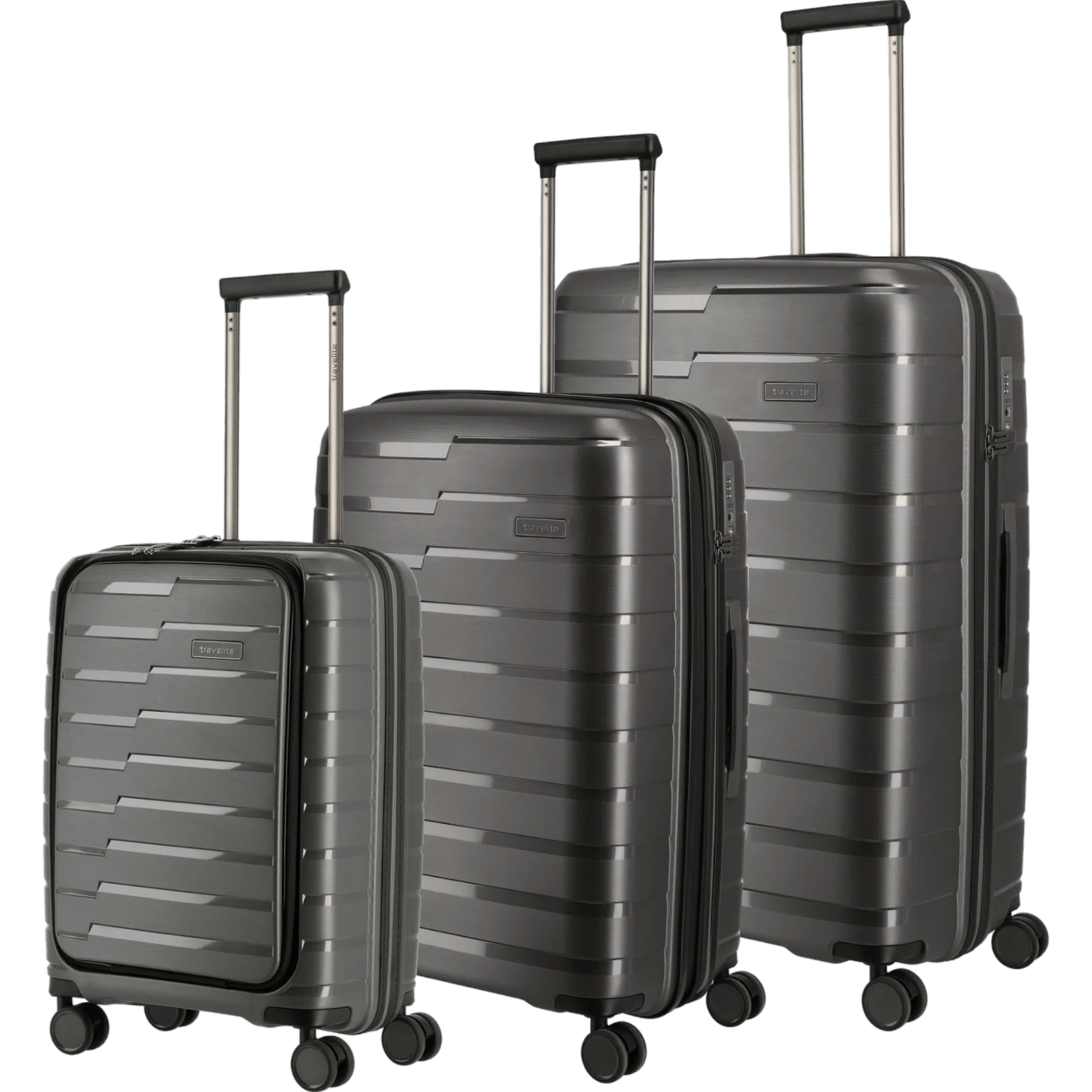 Travelite Air Base 4-Rollen Kofferset 3tlg. L/M/S mit Vortasche -Anthr KOFFER-PLUS.COM