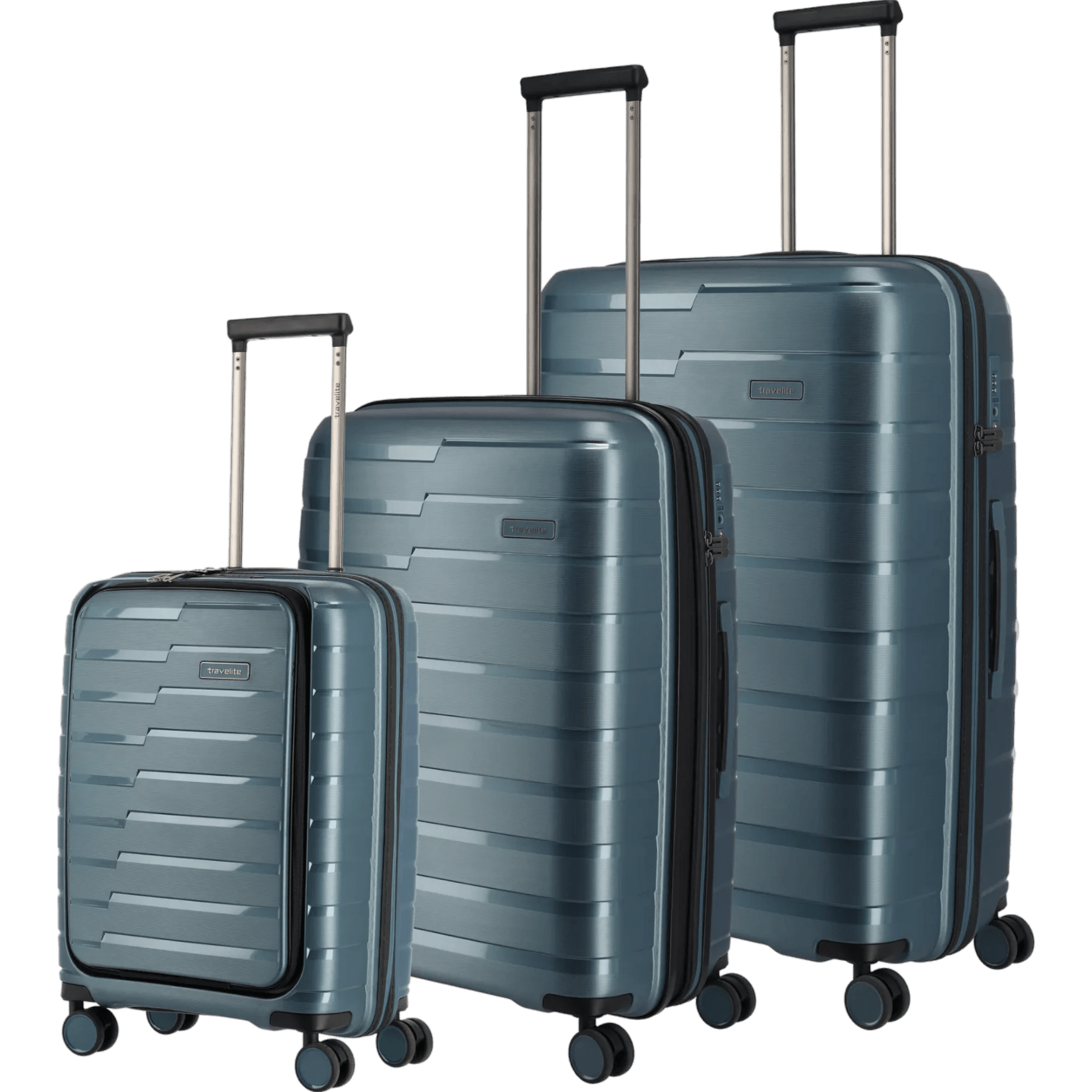 Travelite Air Base 4-Rollen Kofferset 3tlg. L/M/S mit Vortasche -Eisbl KOFFER-PLUS.COM