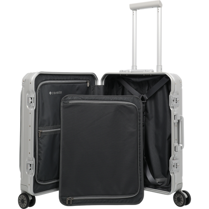 Travelite Next 4-Rollen-Bordtrolley aus Aluminium mit Vortasche 55 cm -Silber KOFFER-PLUS.COM