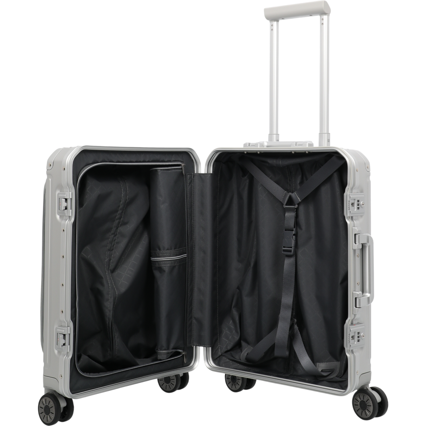 Travelite Next 4-Rollen-Bordtrolley aus Aluminium mit Vortasche 55 cm -Silber KOFFER-PLUS.COM
