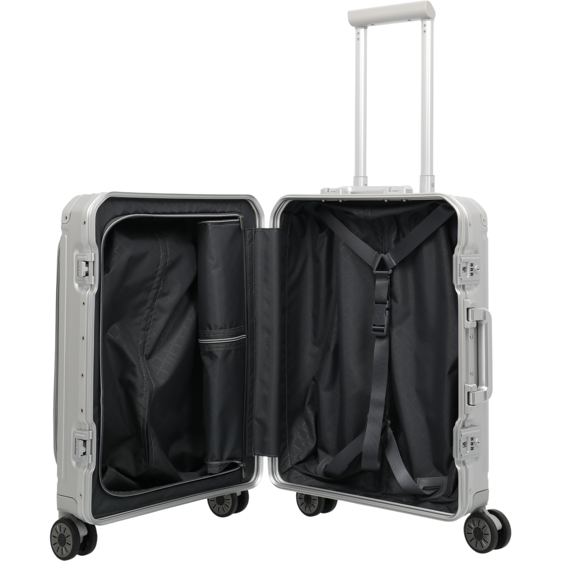 Travelite Next 4-Rollen-Bordtrolley aus Aluminium mit Vortasche 55 cm -Silber KOFFER-PLUS.COM