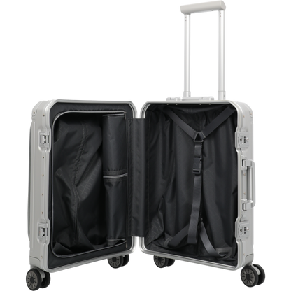 Travelite Next 4-Rollen-Bordtrolley aus Aluminium mit Vortasche 55 cm -Silber KOFFER-PLUS.COM