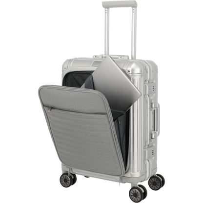 Travelite Next 4-Rollen-Bordtrolley aus Aluminium mit Vortasche 55 cm -Silber KOFFER-PLUS.COM