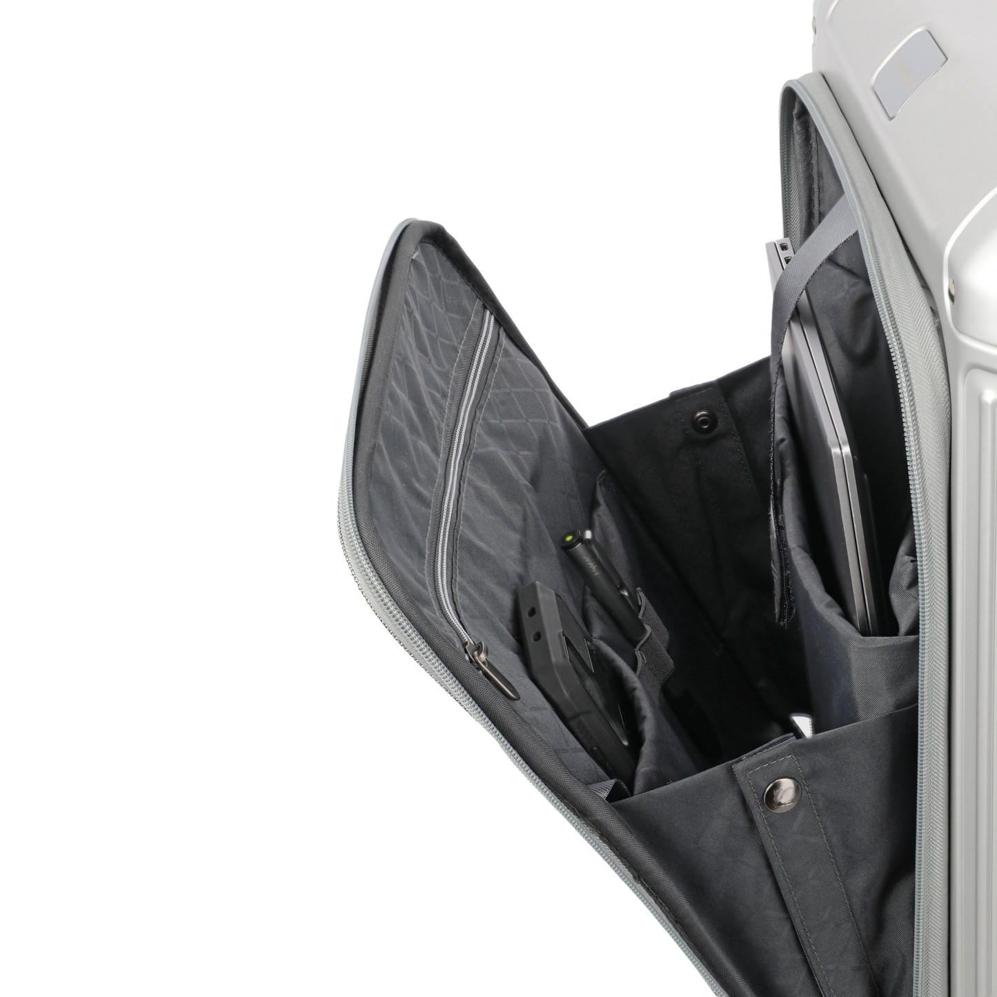 Travelite Next 4-Rollen-Bordtrolley aus Aluminium mit Vortasche 55 cm -Silber KOFFER-PLUS.COM