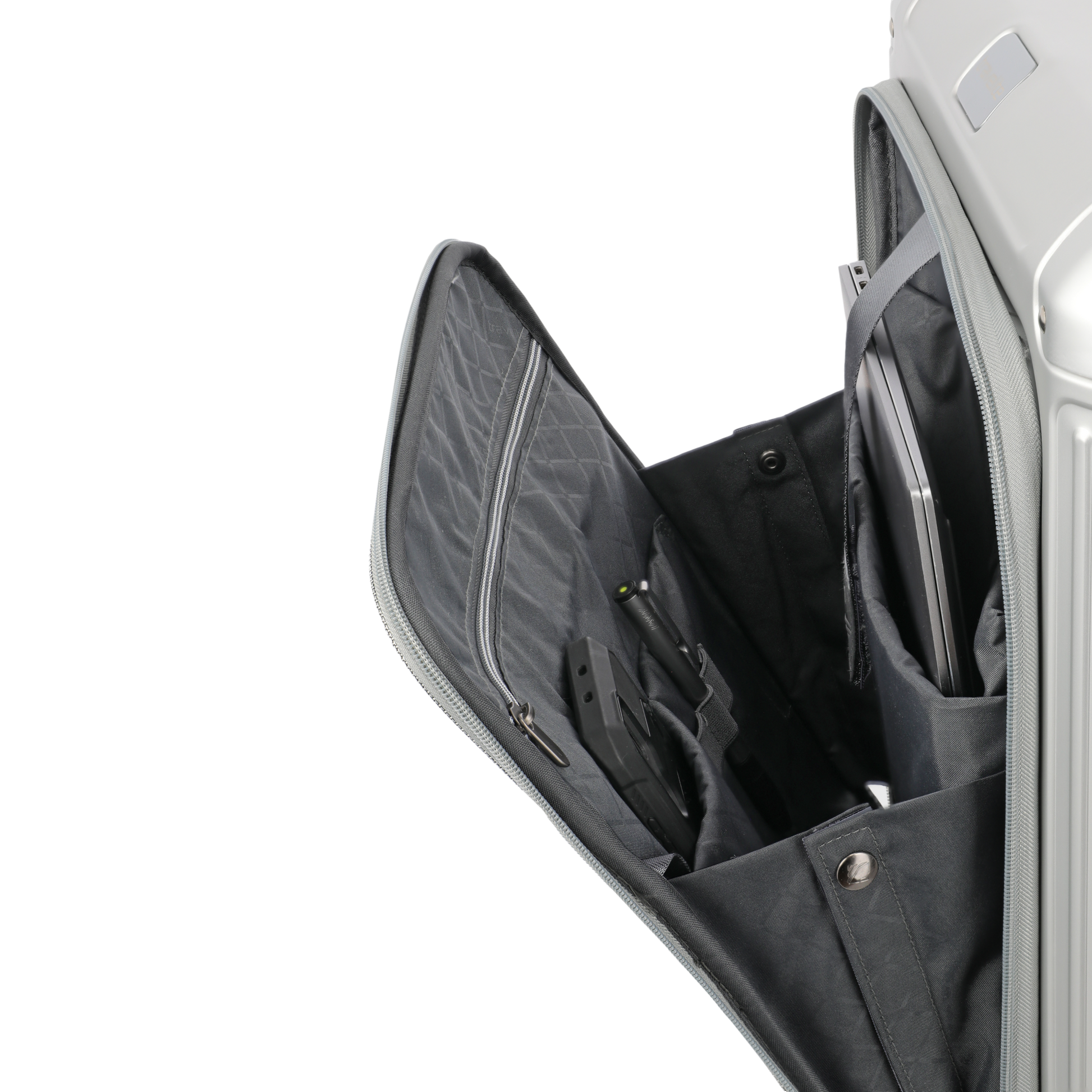 Travelite Next 4-Rollen-Bordtrolley aus Aluminium mit Vortasche 55 cm -Silber KOFFER-PLUS.COM