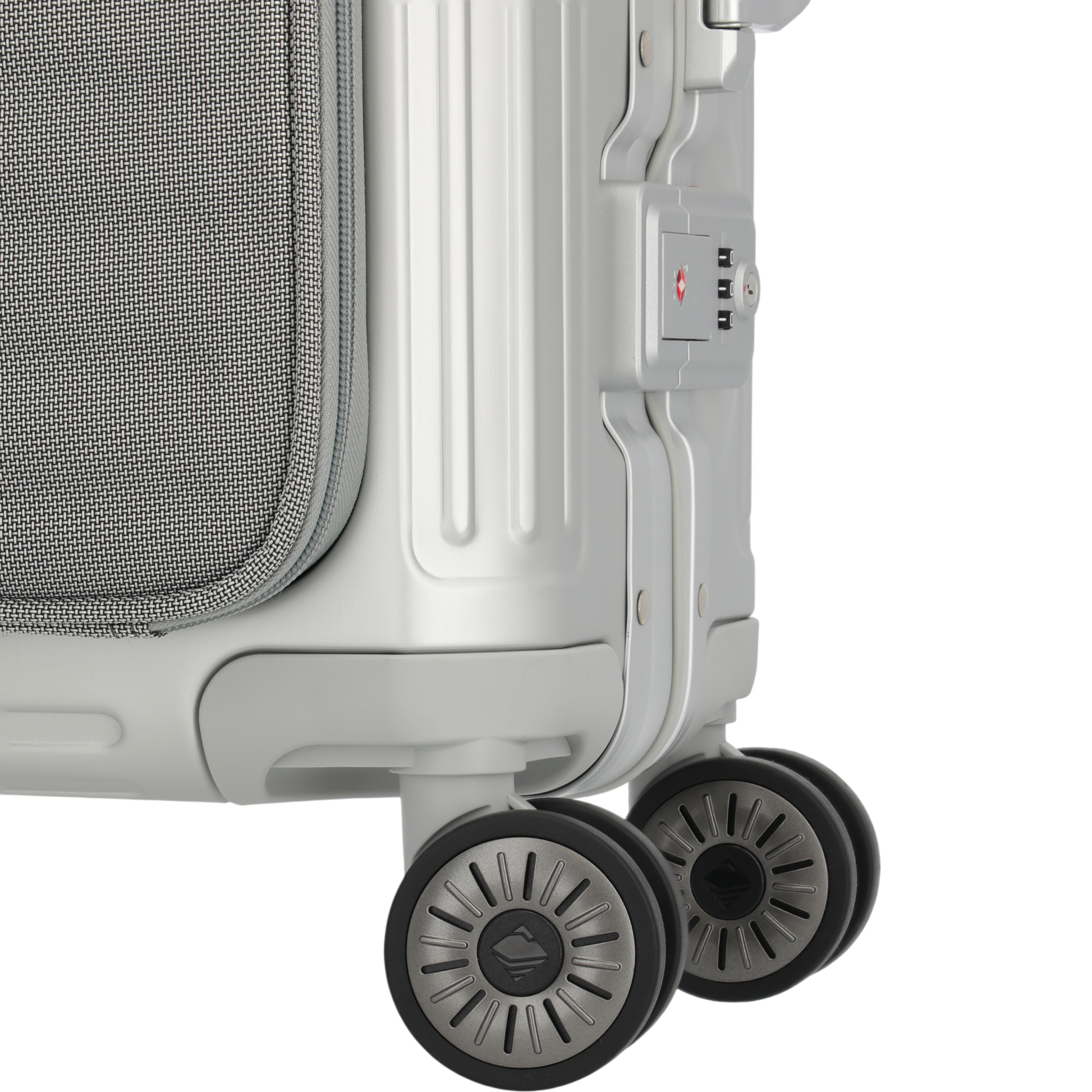 Travelite Next 4-Rollen-Bordtrolley aus Aluminium mit Vortasche 55 cm -Silber KOFFER-PLUS.COM