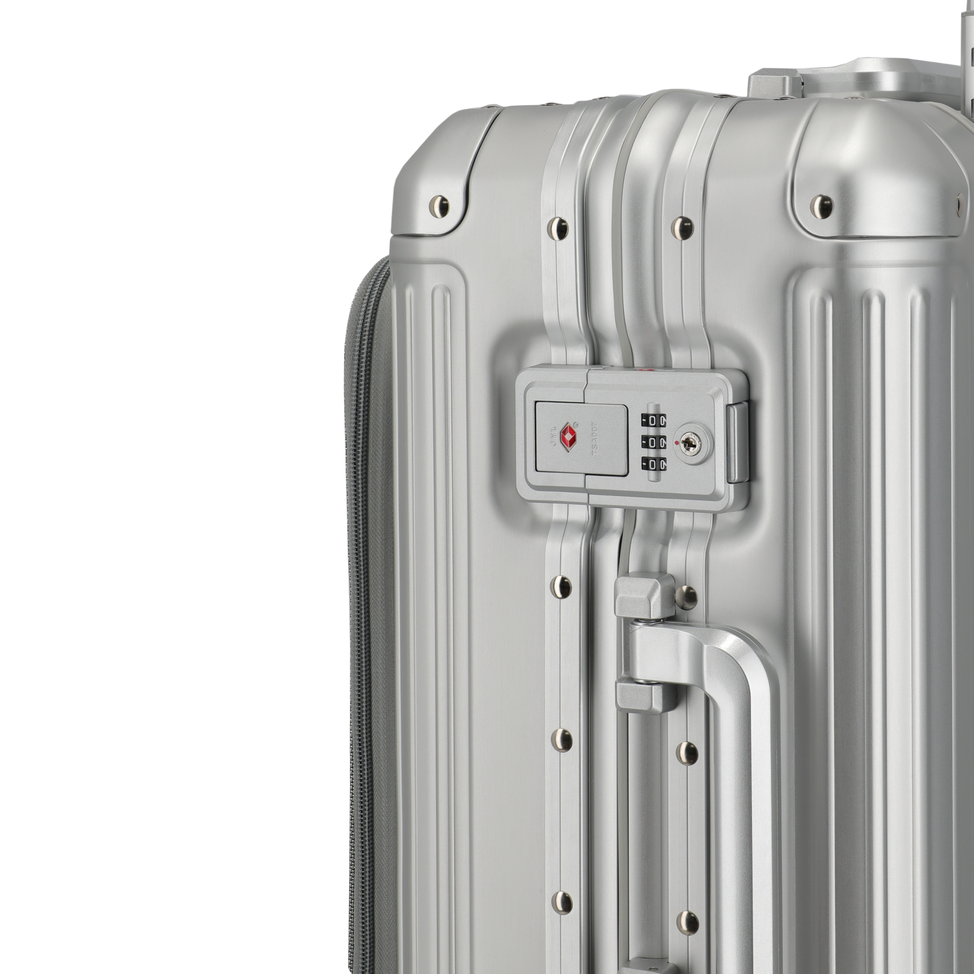 Travelite Next 4-Rollen-Bordtrolley aus Aluminium mit Vortasche 55 cm -Silber KOFFER-PLUS.COM