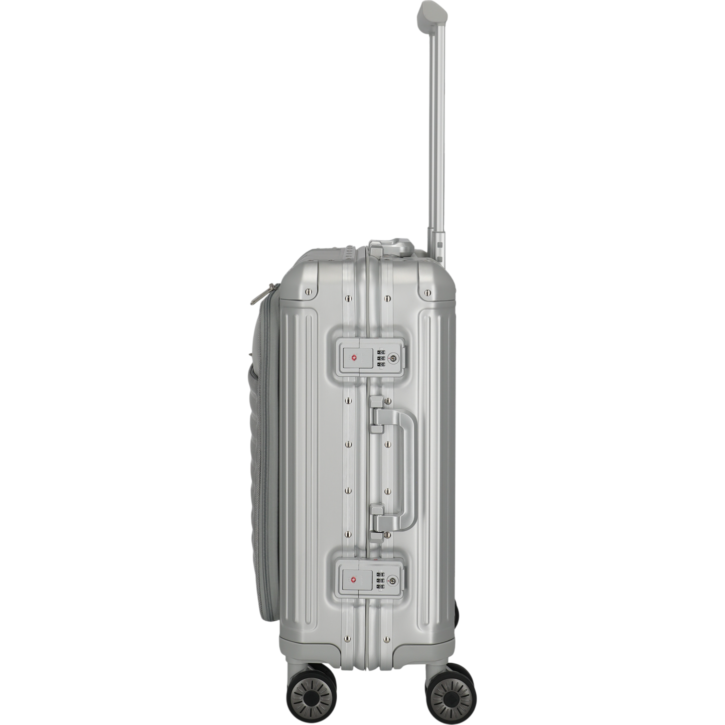 Travelite Next 4-Rollen-Bordtrolley aus Aluminium mit Vortasche 55 cm -Silber KOFFER-PLUS.COM