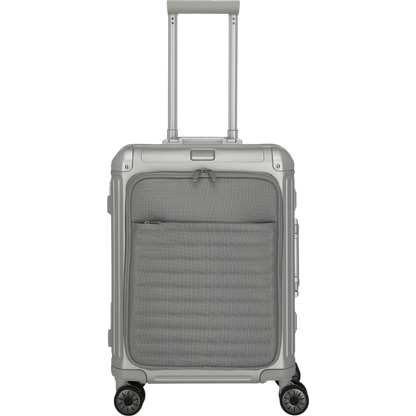 Travelite Next 4-Rollen-Bordtrolley aus Aluminium mit Vortasche 55 cm -Silber KOFFER-PLUS.COM
