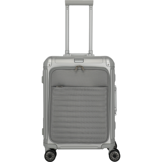 Travelite Next 4-Rollen-Bordtrolley aus Aluminium mit Vortasche 55 cm -Silber KOFFER-PLUS.COM