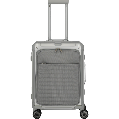 Travelite Next 4-Rollen-Bordtrolley aus Aluminium mit Vortasche 55 cm -Silber