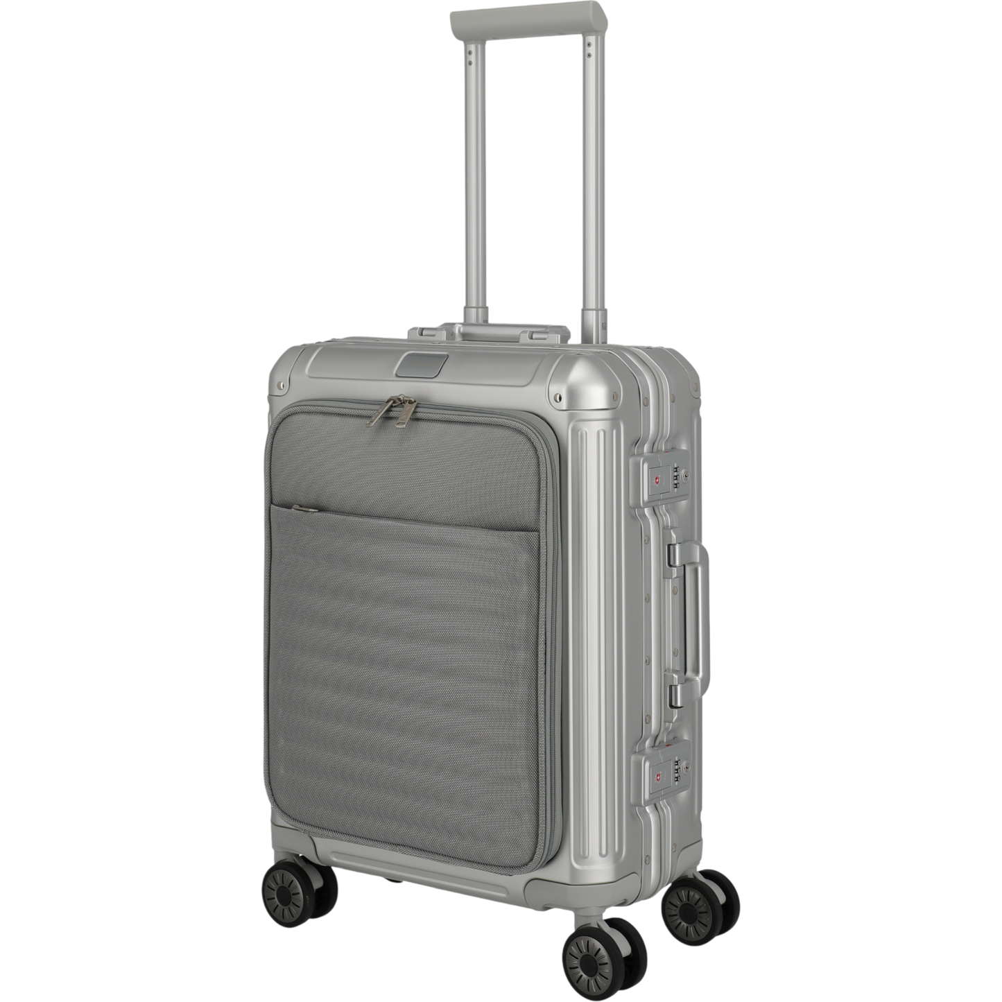 Travelite Next 4-Rollen-Bordtrolley aus Aluminium mit Vortasche 55 cm -Silber KOFFER-PLUS.COM