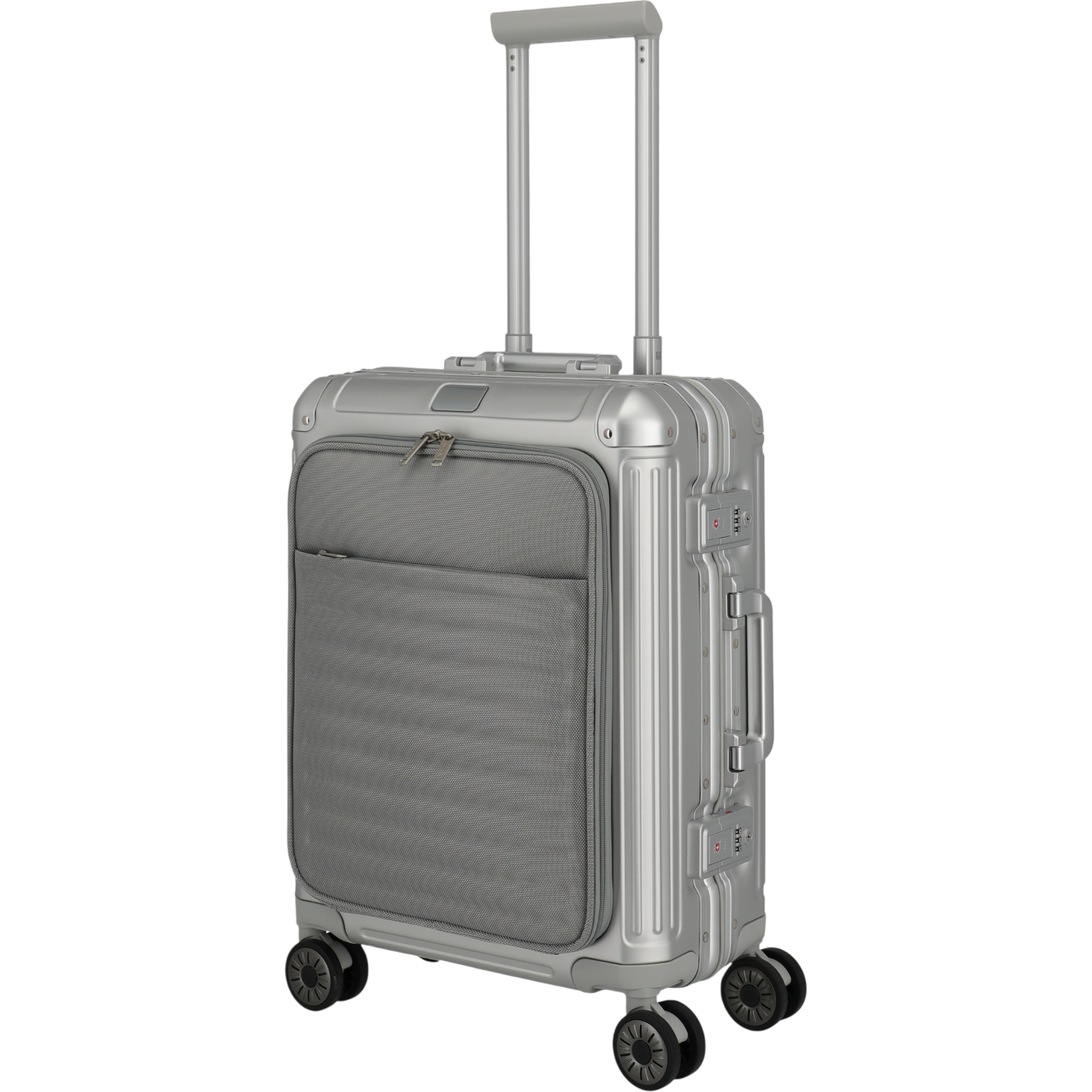 Travelite Next 4-Rollen-Bordtrolley aus Aluminium mit Vortasche 55 cm -Silber KOFFER-PLUS.COM