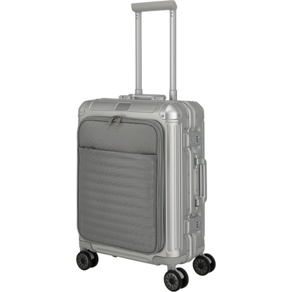 Travelite Next 4-Rollen-Bordtrolley aus Aluminium mit Vortasche 55 cm -Silber KOFFER-PLUS.COM