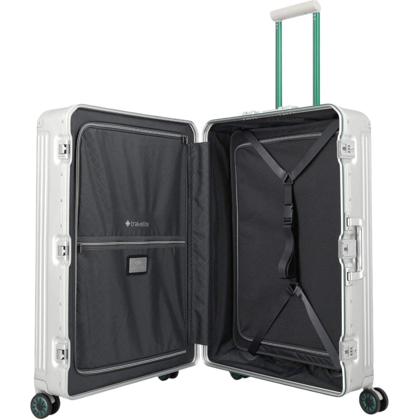 Travelite Next 4-Rollen-Trolley aus Aluminium 77 cm -Silber-Grün KOFFER-PLUS.COM