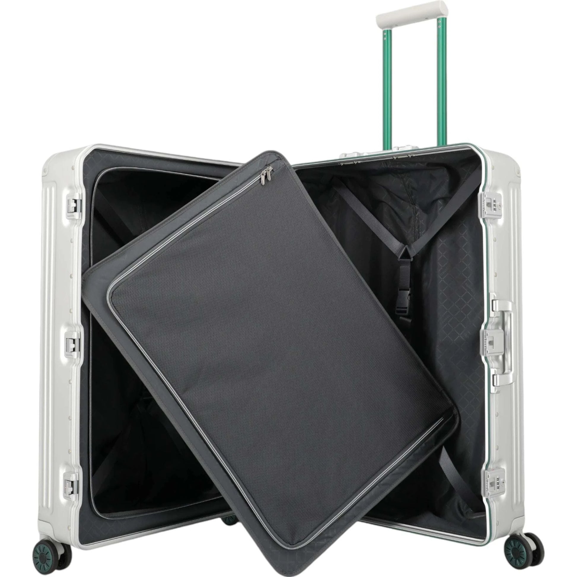 Travelite Next 4-Rollen-Trolley aus Aluminium 77 cm -Silber-Grün KOFFER-PLUS.COM