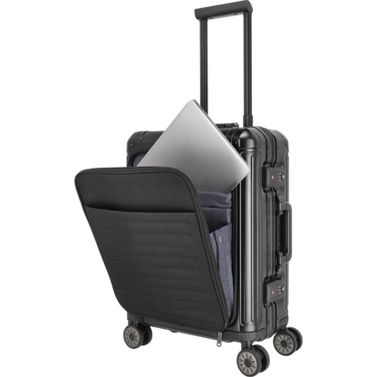 Travelite Next  4-Rollen-Bordtrolley aus Aluminium mit Vortasche 55 cm KOFFER-PLUS.COM