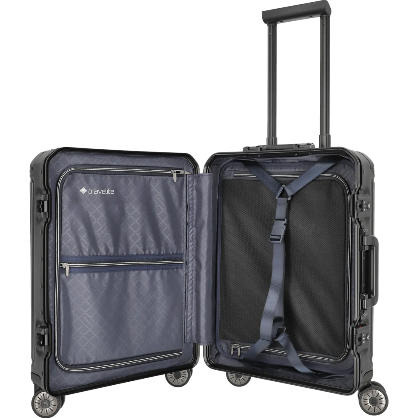 Travelite Next  4-Rollen-Bordtrolley aus Aluminium mit Vortasche 55 cm KOFFER-PLUS.COM