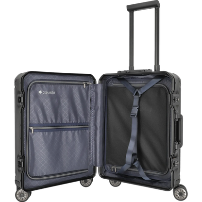 Travelite Next  4-Rollen-Bordtrolley aus Aluminium mit Vortasche 55 cm KOFFER-PLUS.COM