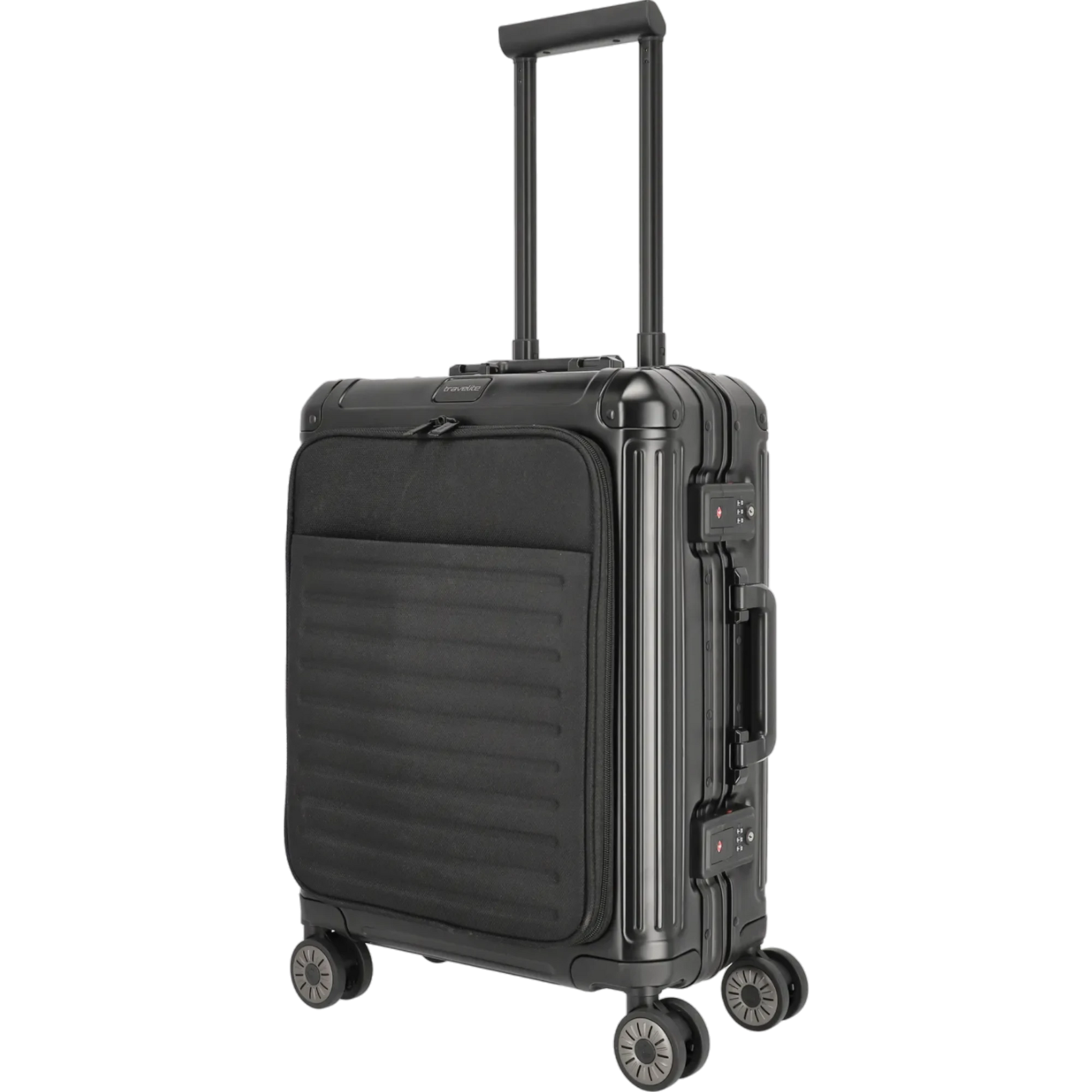 Travelite Next  4-Rollen-Bordtrolley aus Aluminium mit Vortasche 55 cm KOFFER-PLUS.COM