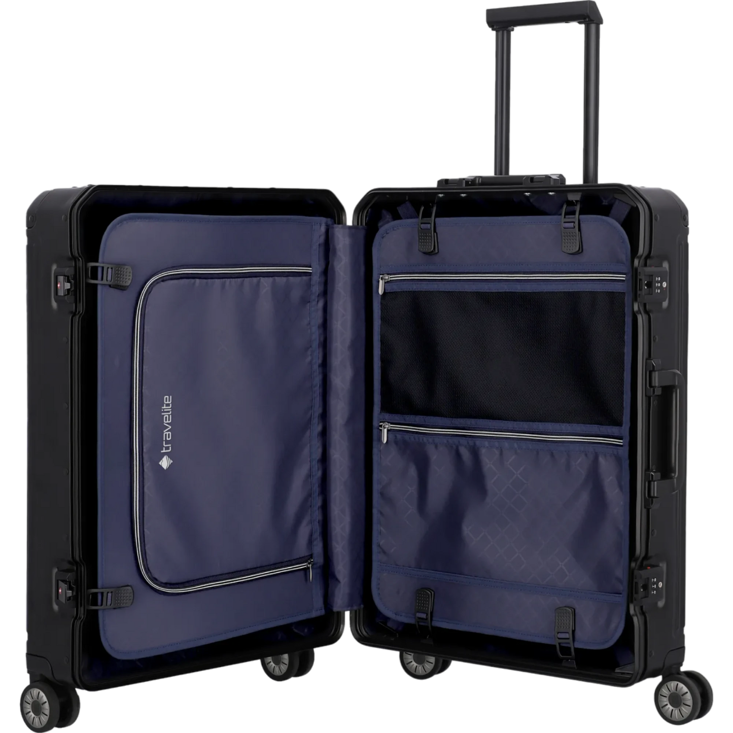 Travelite Next  4-Rollen-Trolley aus Aluminium M 67 cm -Schwarz KOFFER-PLUS.COM