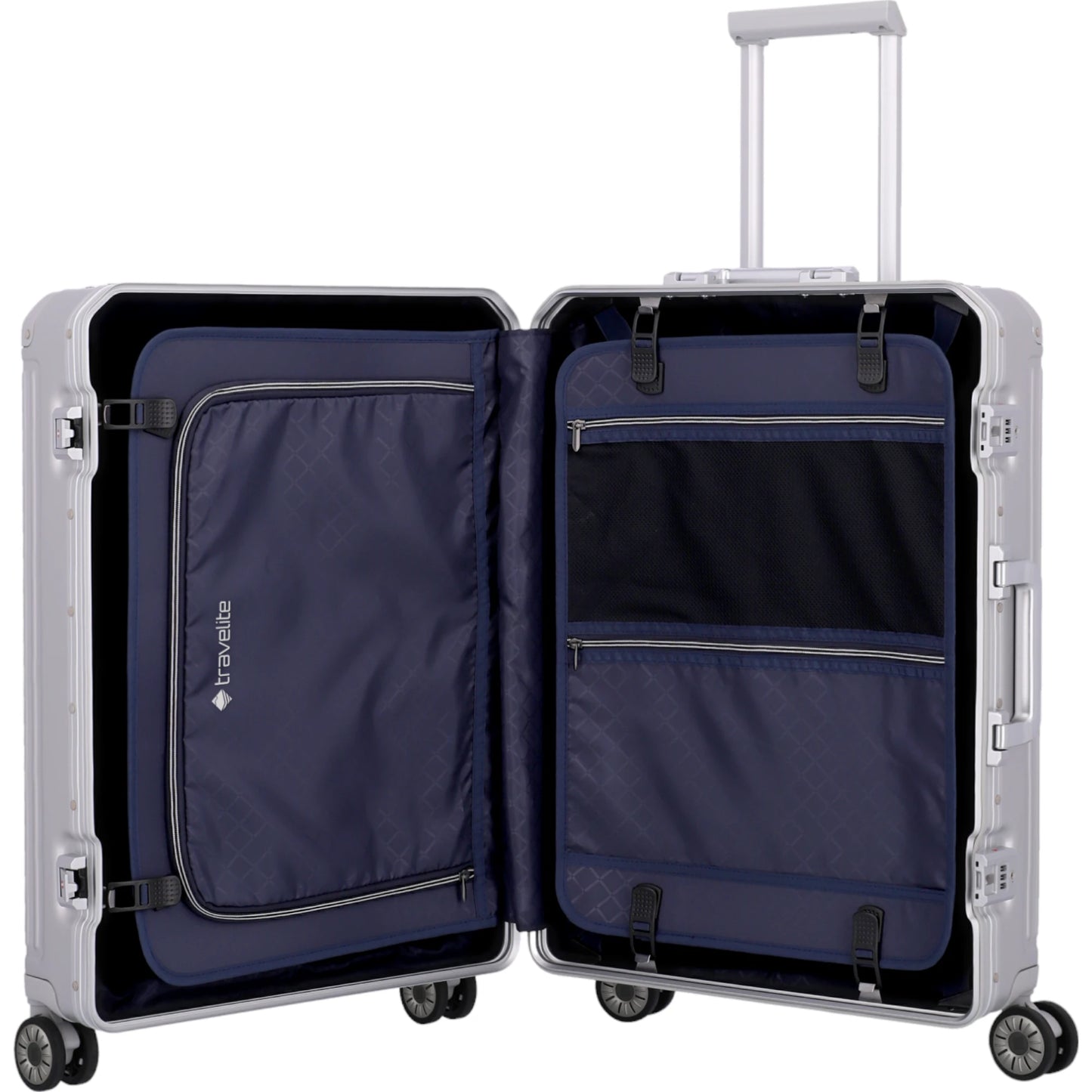 Travelite Next  4-Rollen-Trolley aus Aluminium M 67 cm -Silber KOFFER-PLUS.COM