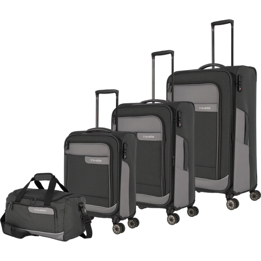 Travelite Viia  4-Rollen Kofferset 4tlg. L/M/S + Reisetasche -Schiefer KOFFER-PLUS.COM