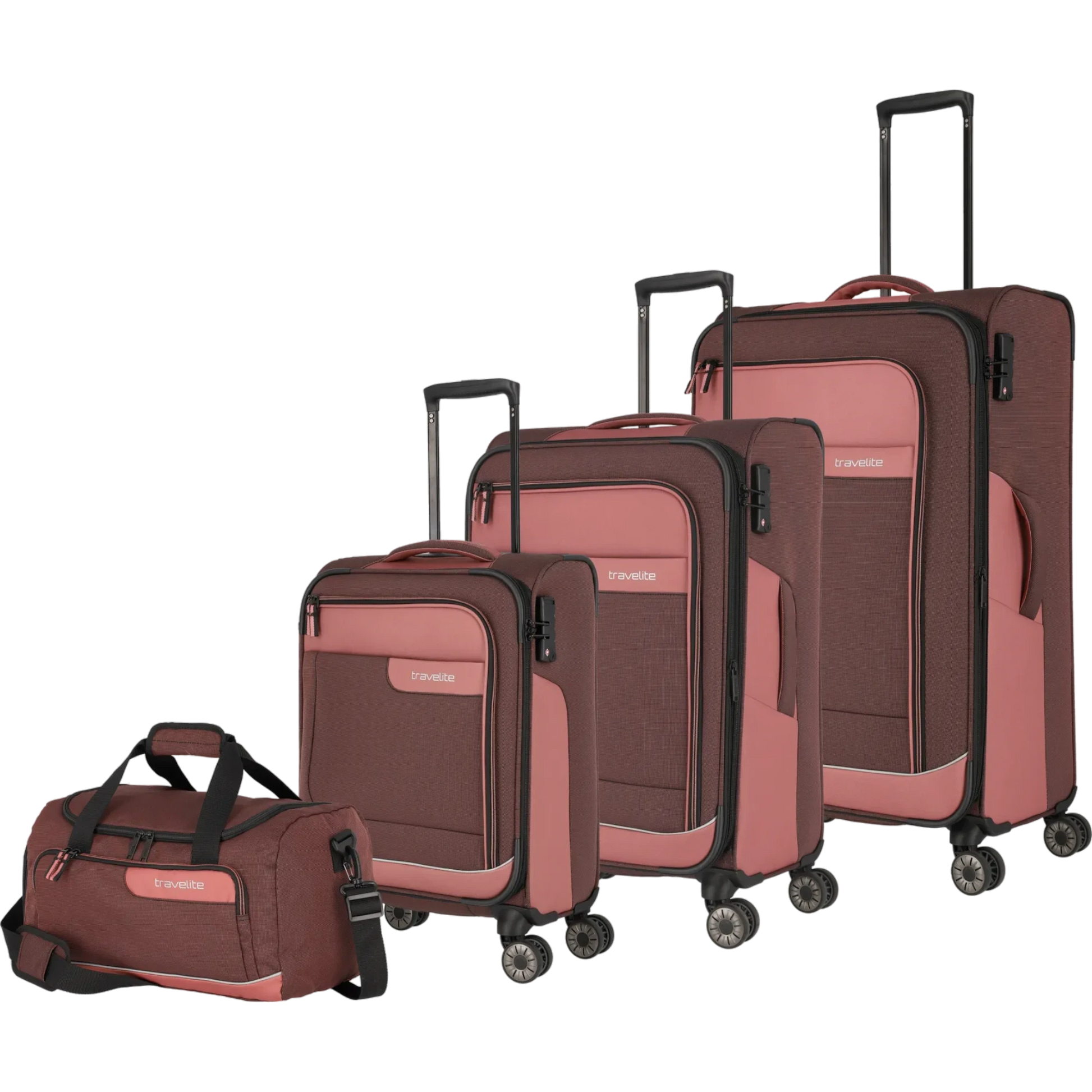 Travelite Viia  4-Rollen Kofferset 4tlg. L/M/S + Reisetasche -Frühling KOFFER-PLUS.COM