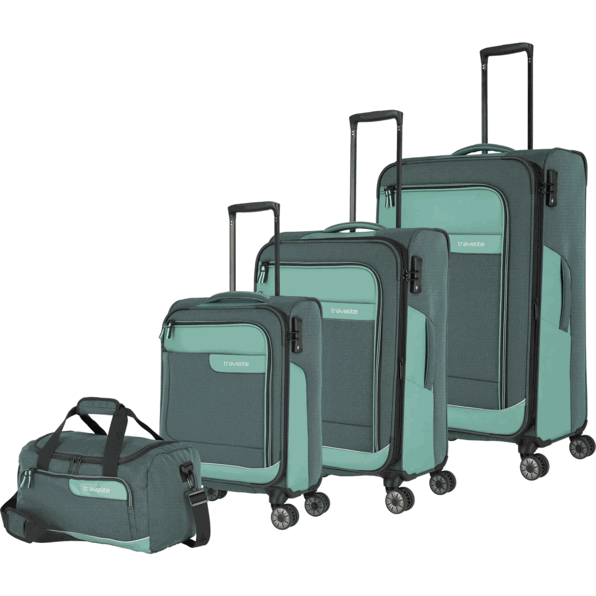 Travelite Viia  4-Rollen Kofferset 4tlg. L/M/S + Reisetasche -Eukalypt KOFFER-PLUS.COM