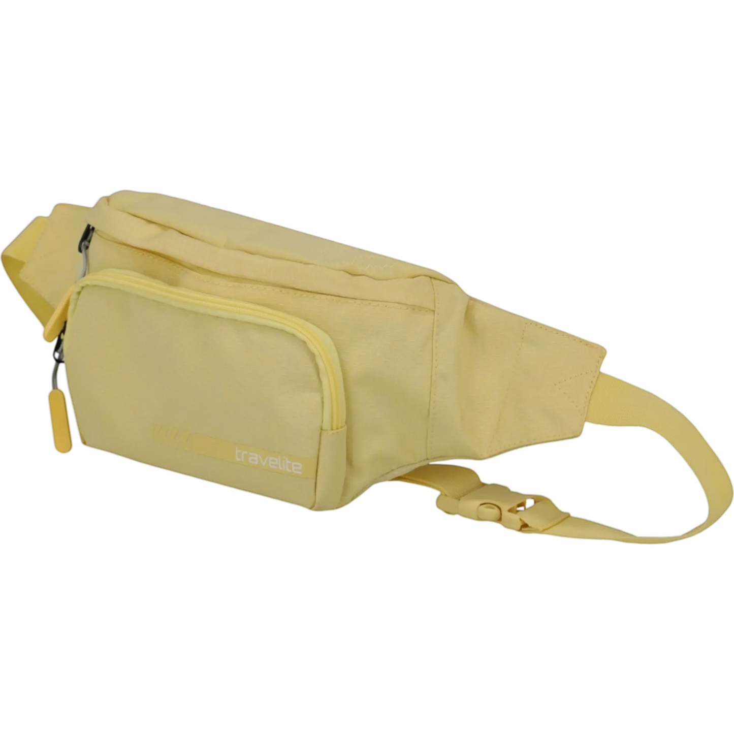 KOFFER-PLUS.COM yellow polyester Travelite Kick Off 30cm waist bag with zip pockets and adjustable strap.